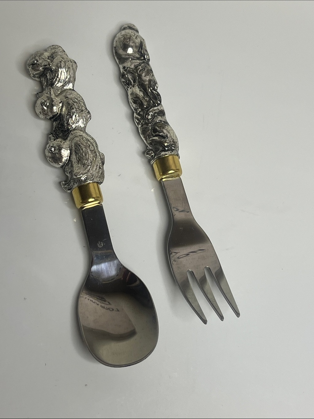 Arthur Court Silver-Textured Vintage Baby Spoon & Fork with Gold Accents